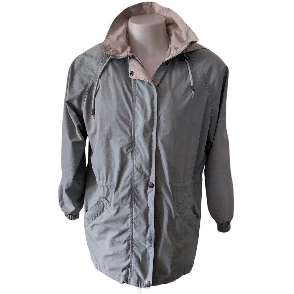 London Fog Jacket Womens Medium Regular Full Zip Snap Pockets Hood Pale Green  #